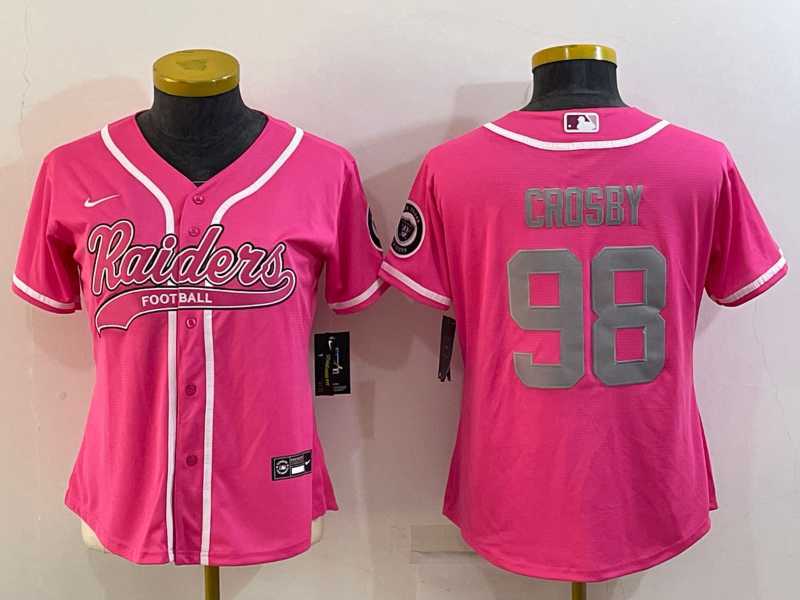 Women's Las Vegas Raiders #98 Maxx Crosby Pink With Patch Cool Base Stitched Baseball Jersey,We sell and wholesale Women's Las Vegas Raiders #98 Maxx Crosby Pink With Patch Cool Base Stitched Baseball Jersey on line form chian!